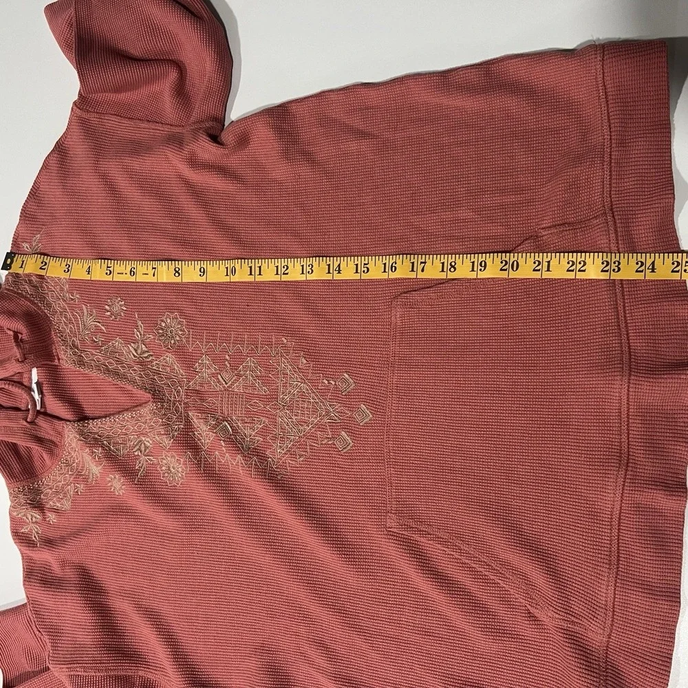 J. Jill Womens Sz M Embroidered Waffle Knit Pullover Drawstring Hoodie Dark Rose